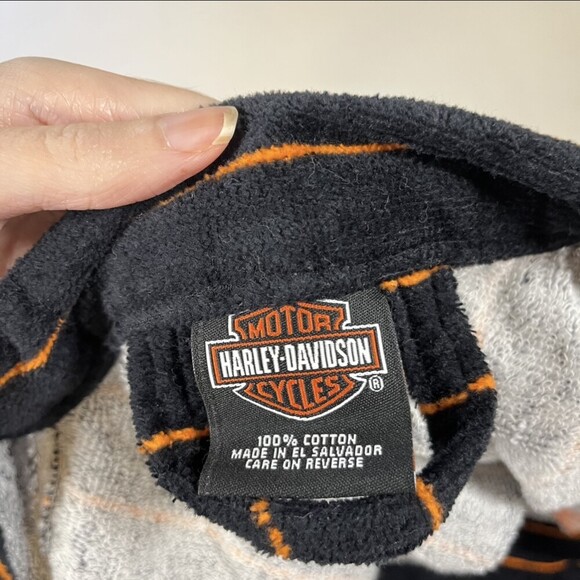 Vintage Harley-Davidson Mens Striped Belted Robe Biker Shield Embroidered Terry - Picture 3 of 7